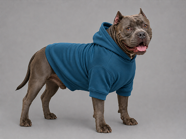 Blusa de Frio para Cachorro Moletom para Pitbull e American Bully com Capuz Cinza| Moletom Azul