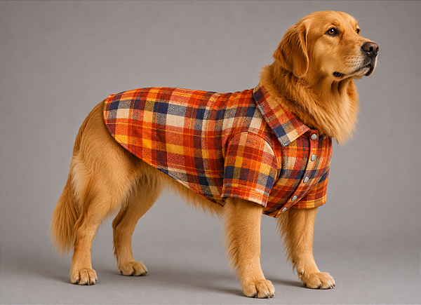 Camisa de Alfaiataria Pet Xadrez Premium em Ticoline para Cães de Porte Grande e Gigante Golden Retrivier