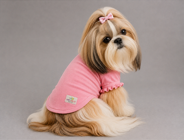 Roupa para Cachorro Porte Pequeno Feminina Rosa Chiclete – Blusa 100% Algodão Canelada com Babado