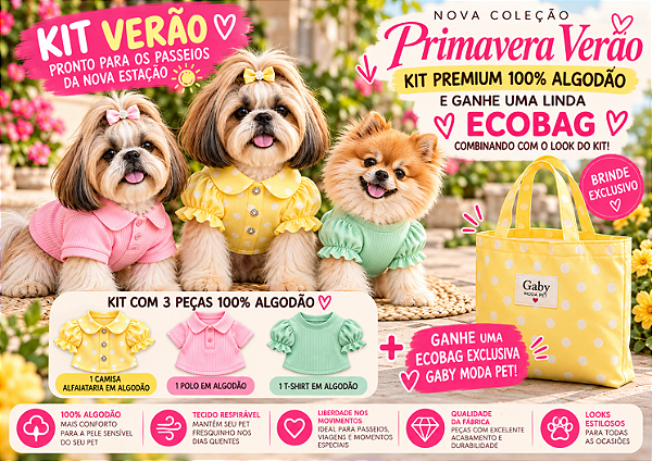 Kit Premium Verão 100% Algodão para Pets + Ecobag Exclusiva