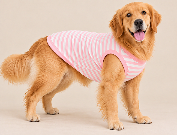 Regata Pet Listrada Rosa Verão 50% Algodão – Roupa Fresquinha para Cachorro Porte Grande Gaby Moda Pet Golden Retrivier