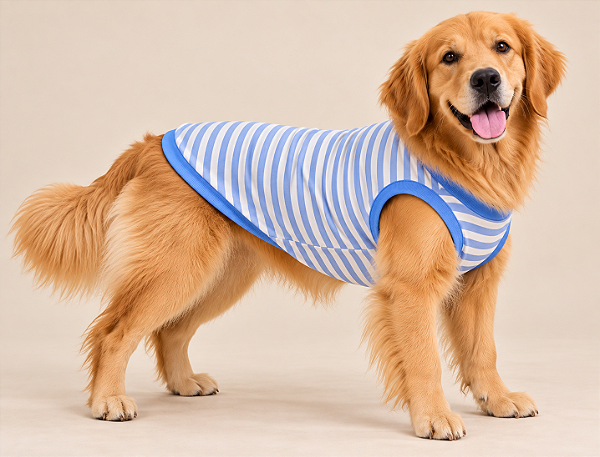 Regata Pet Listrada Azul Verão 50% Algodão – Roupa Fresquinha para Cachorro Porte Grande Gaby Moda Pet Golden Retrivier
