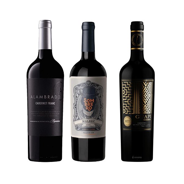 Kit Degustação Três Nações – Cabernet Franc, Malbec e Carmenere com 3 unidades