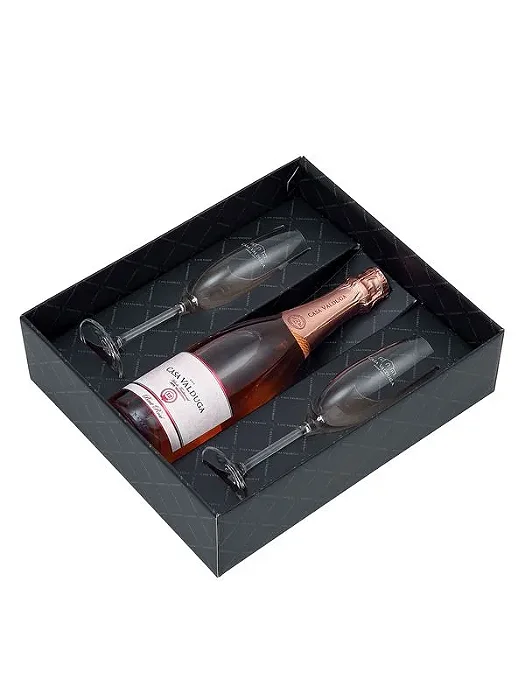 Kit Espumante Casa Valduga Arte Brut Rose com 2 Taças