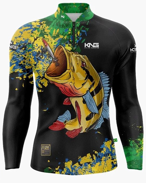 Camiseta de Pesca King - Verde e Amarelo