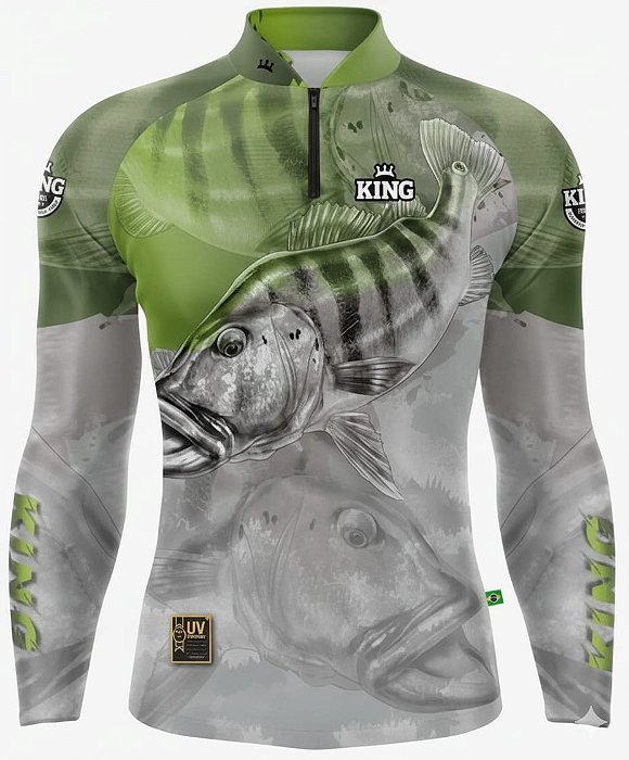 Camiseta de Pesca King - Branca e Verde