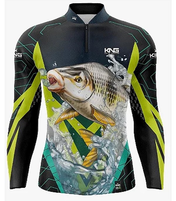 Camiseta de Pesca King - Preta e Amarela