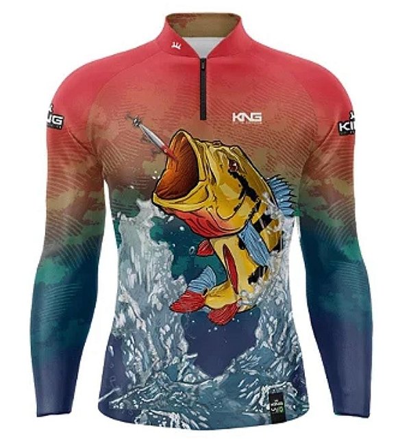 Camiseta de Pesca King - Vermelha e Azul