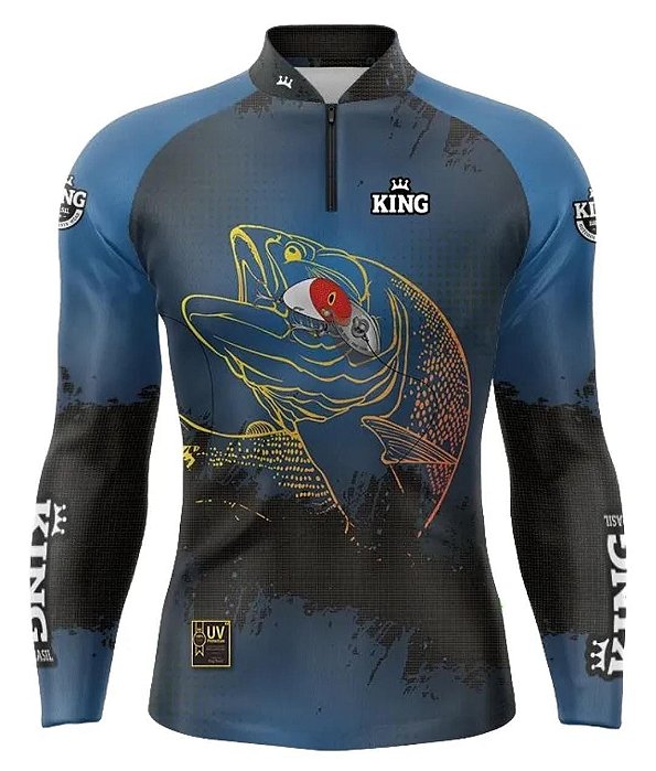 Camiseta de Pesca King - Azul e Preta