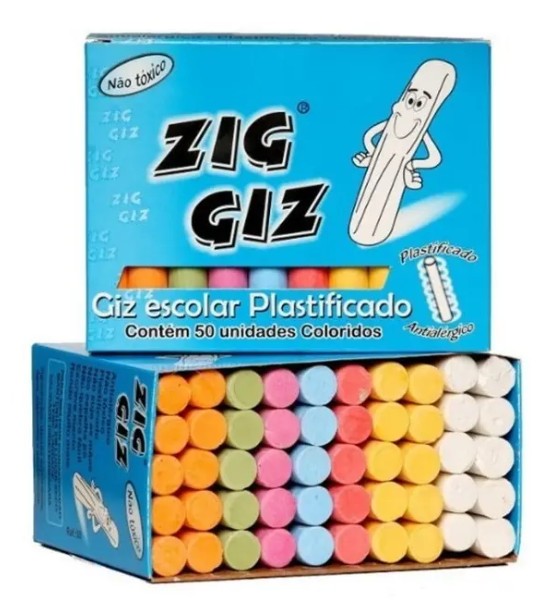 Caixa de Giz Escolar Colorido 50 Unidades Antialérgico