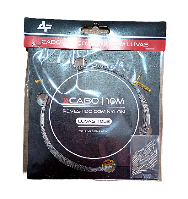 Cabo de Aço Revestido Nylon 10m com 50 Luvas em Latão 10lb