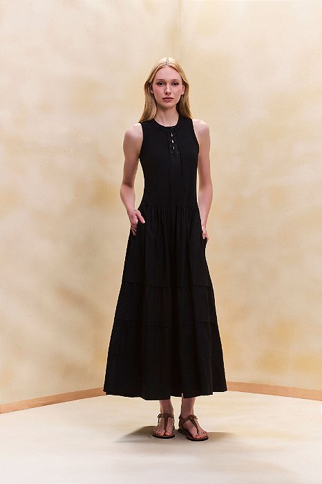 VESTIDO MIDI CARLOTA PRETO