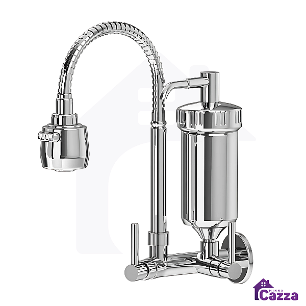 Torneira De Cozinha 100% Metal Inox Filtro Gourmet Parede 2 Jatos Cromada 1/4 De Volta
