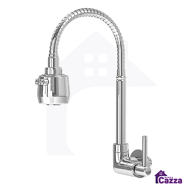 Torneira De Cozinha Metal Inox De Parede Flexível 2 Jatos Luxo 1/4v Cromada