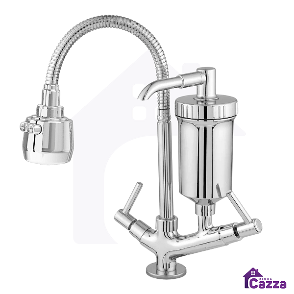 Torneira De Cozinha Gourmet Filtro Flexível Bancada Metal Inox 2 Jatos