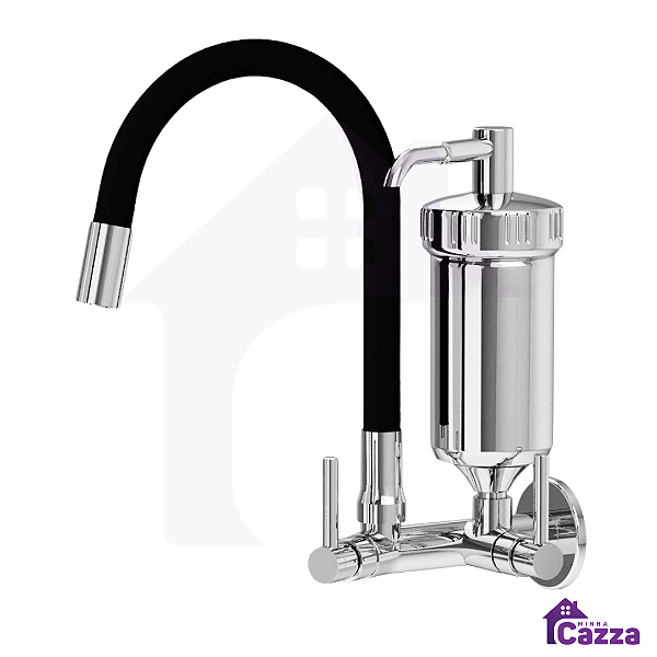 Torneira De Cozinha Slim Com Filtro Parede Flexível Preta 1/4 De Volta