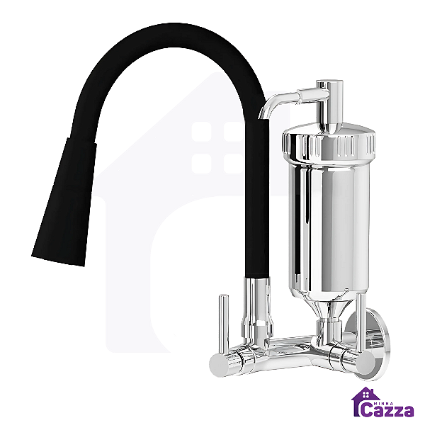 Torneira De Cozinha Com filtro Parede Cone Preto Flexível 2 Jatos 1/4 De Volta