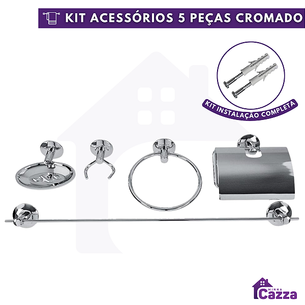 Kit Para Banheiro Acessórios de Metal Aço Inox 5 Peças COMPLETO