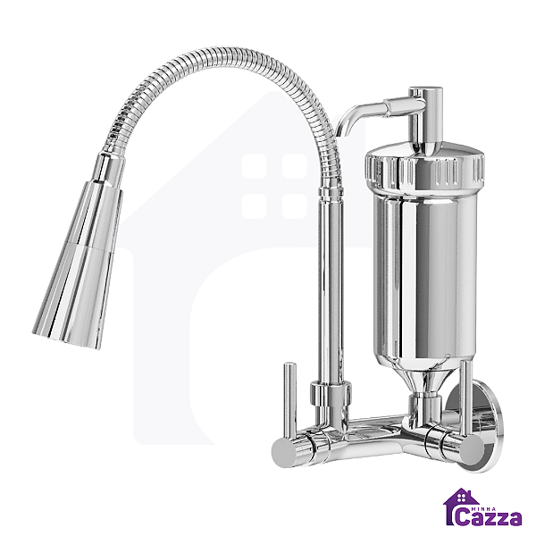 Torneira De Cozinha Flexível Filtro Parede Cone Cromada 2 Jatos 1/4 De Volta