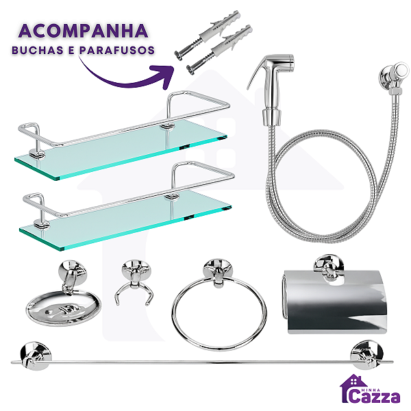 Combo Acessórios - 1 Kit Acessórios+ 2 Porta Shampo Reto + 1 Ducha Higiênica