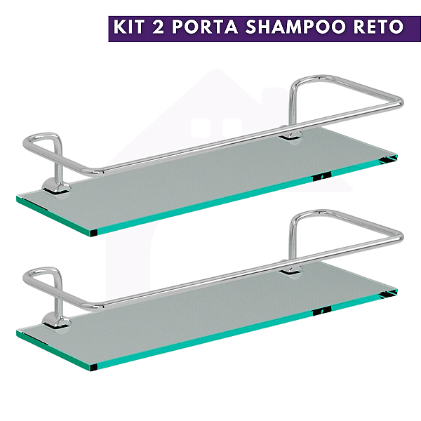 Kit 2 Porta Shampoo Reto Alumínio Com Base De Vidro COD-113
