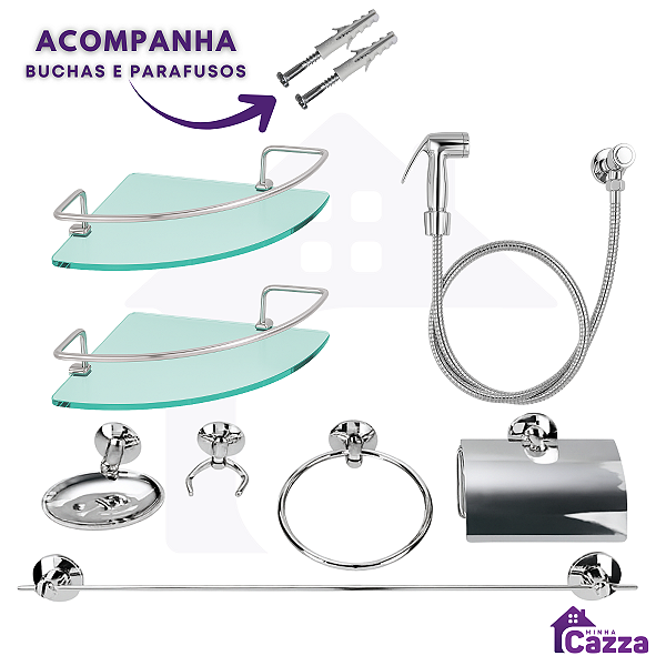 Kit banheiro completo 1 kit banheiro + 2 porta shampo canto + 1 ducha higienica