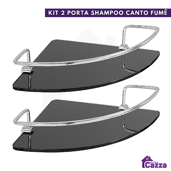 Kit 2 Porta Shampoo Canto Com Vidro Fumê
