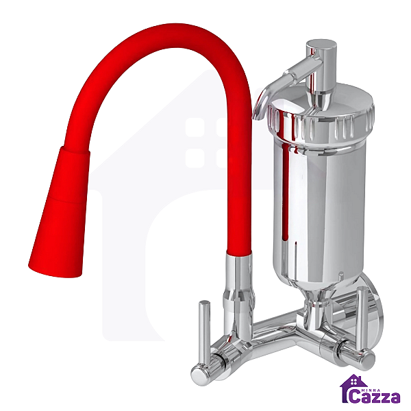 Torneira De Cozinha Com filtro Parede Cone Vermelho Flexível 2 Jatos 1/4 De Volta