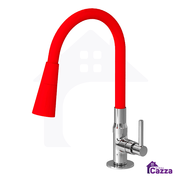 Torneira Para Cozinha De Bancada Mesa Pia Flexível Área Gourmet Vermelha 1/4 De Volta