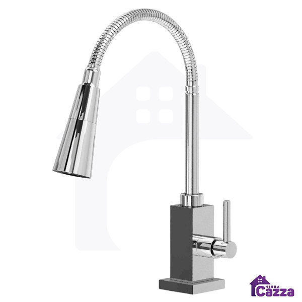 Torneira De Cozinha Bancada Quadra Flexível Metal Inox Cromada 2 Jatos 1/4 De Volta