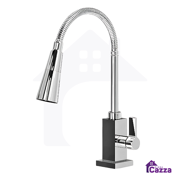 Torneira De Cozinha Bancada Quadra Flexível Metal Inox 2 jatos Cromada 1/4 De Volta