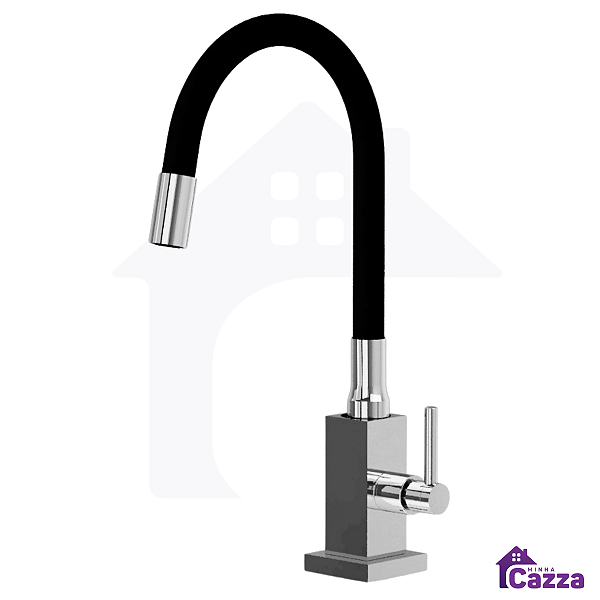 Torneira De Cozinha Quadra Bancada Silicone Flexível Preta 1/4 De Volta
