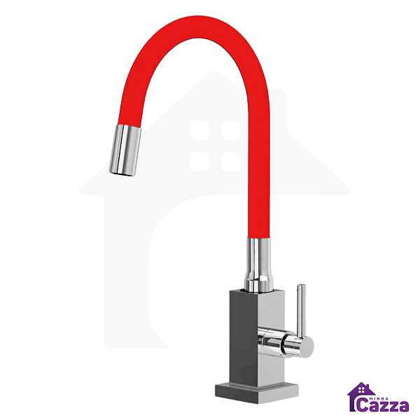 Torneira De Cozinha Quadra Bancada Silicone Flexível Vermelha 1/4 De Volta