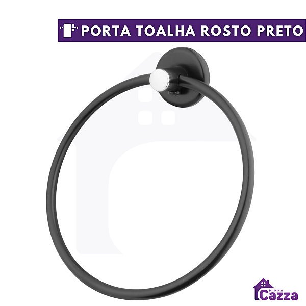 Porta Toalha Redondo Argola Para Banheiro Preto Fosco