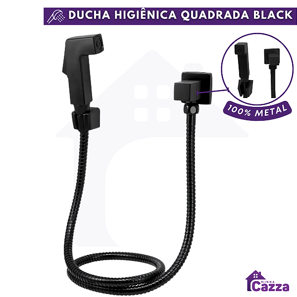 Ducha Higiênica Preto Fosco Quadrada 100% Metal Lavabo Luxo