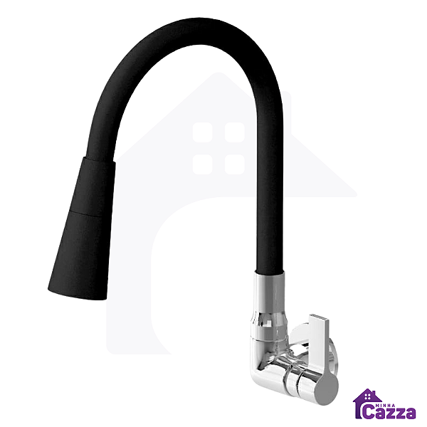 Torneira Cozinha De Parede Metal Bica Movel Gourmet Cone Flexível Colorida 1/4 Volta Preta