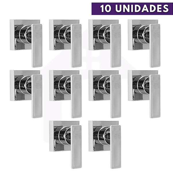 Kit 10 Acabamento Registro Alavanca Quadrada Banheiro Lavabo Chuveiro Cromado