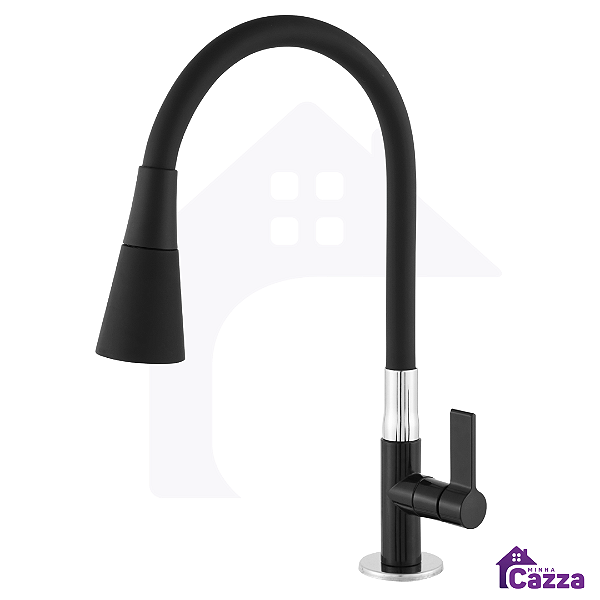 Torneira de Cozinha Bancada ABS Flexível Cone Preta 1/4 De Volta 2 Jatos