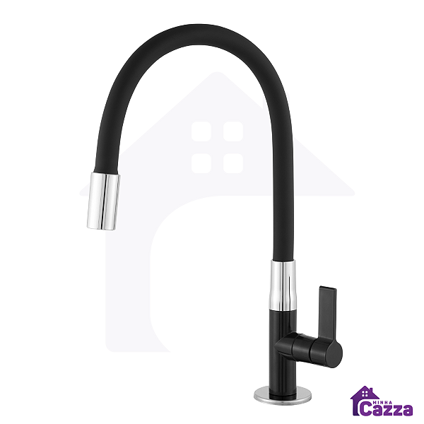 Torneira Gourmet Cozinha Preta Bancada Cano Flexível 1/4V