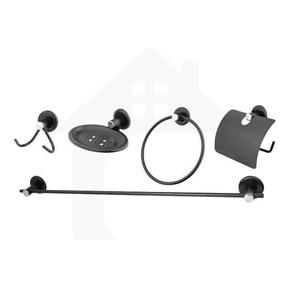 Kit Acessórios Para Banheiro Black Aço Inox 5 Peças Stander Preto Fosco