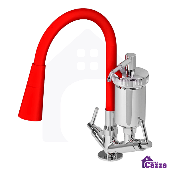 Torneira De Cozinha Flexível Filtro Bancada Luxo Vermelha Jato Duplo Cone 1/4 De Volta