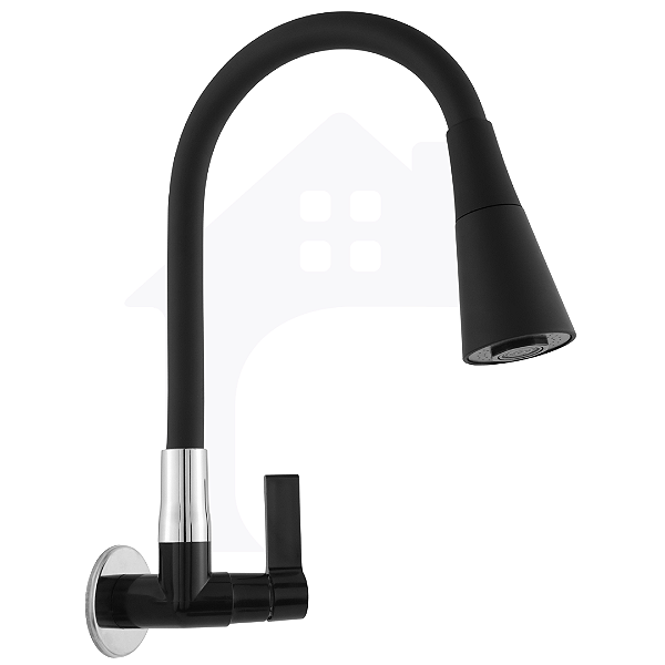 Torneira Parede Gourmet de Cozinha ABS Flexível Cone Preta 1/4v COD-3002-7