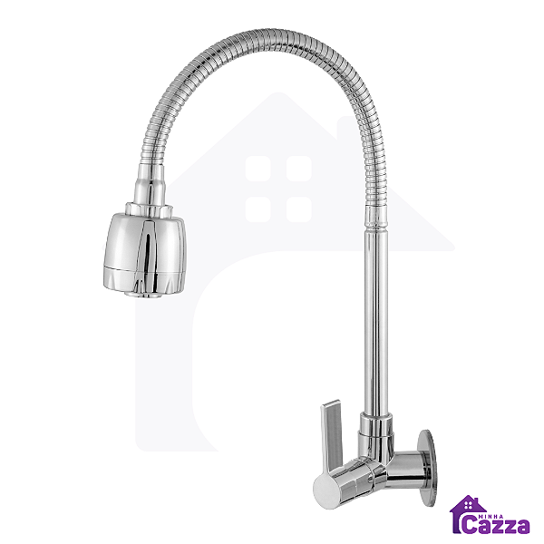 Torneira De Cozinha Parede Flexível 1/4 de Volta Cromada ABS 2 Jatos