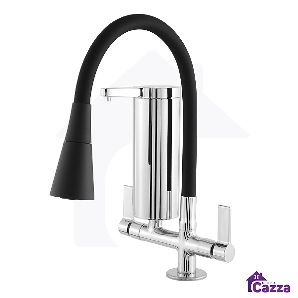 Torneira De Cozinha Flexível Filtro Bancada Luxo Preto Jato Duplo Cone 1/4 De Volta