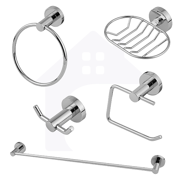 KIT ACESSÓRIOS PARA BANHEIRO LUXO REDONDO CROMADO