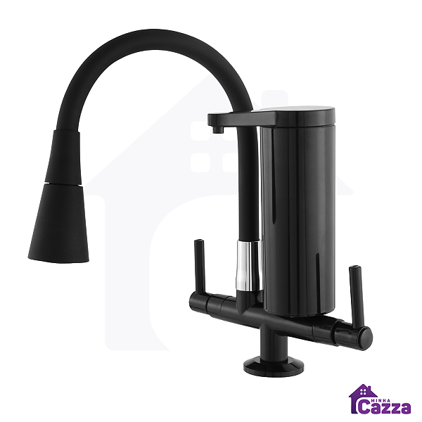 Torneira De Cozinha Filtro Bancada Cone 2 Jatos Preta Mesa 1/4 De Volta