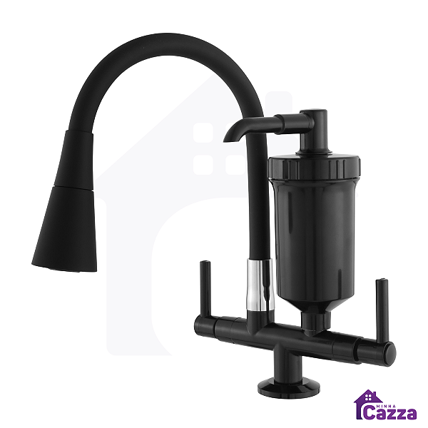 Torneira Bancada Cozinha Com Filtro Flexível Gourmet Preta Pia Mesa