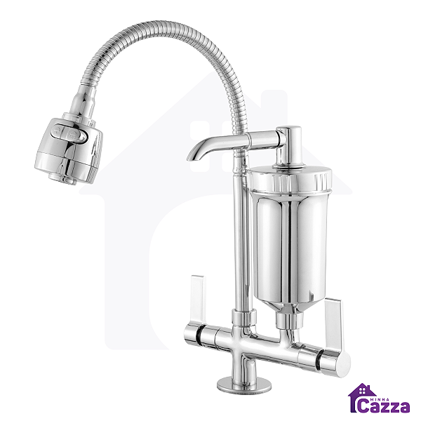 Torneira De Cozinha Filtro Luxo Bancada 1/4 De Volta Cromada 2 Jatos