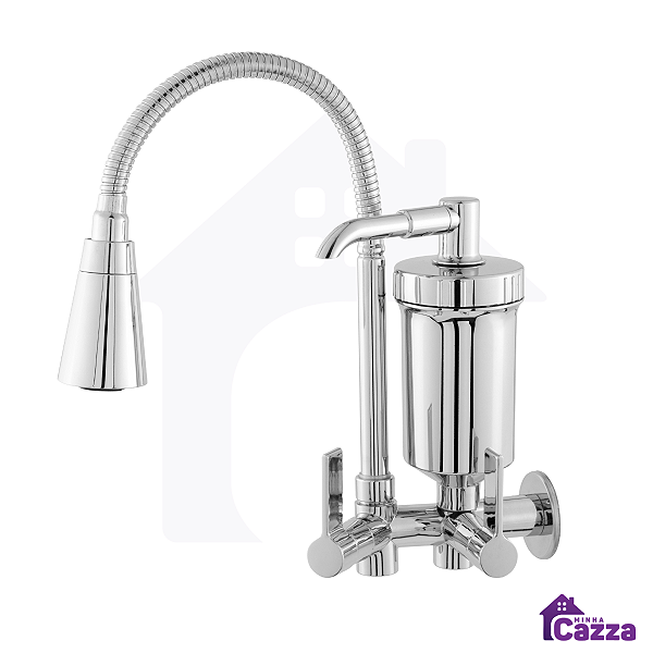 Torneira De Cozinha Filtro Cone 2 Jatos Cromada de Parede ABS 1/4 de Volta