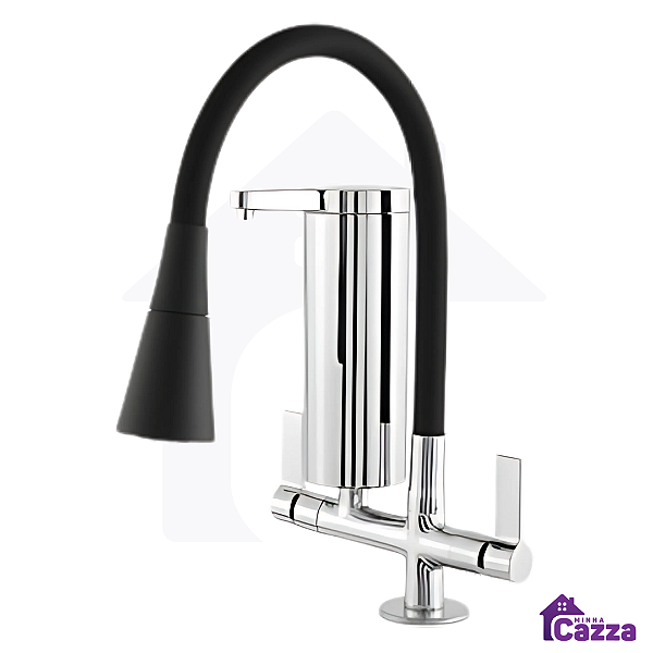 Torneira De Cozinha Bancada Filtro Flexível Preta 2 Jatos ABS 1/4 De Volta